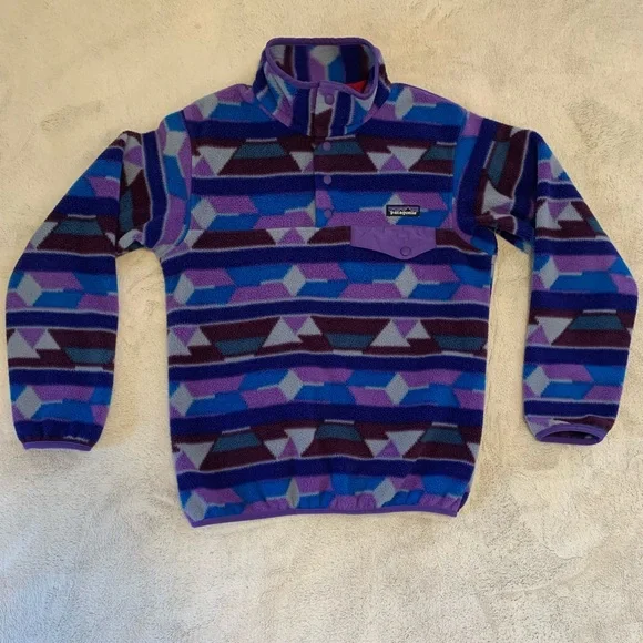 Patagonia Lightweight Synchilla Snap-T Fleece Pullover Purple Blue Aztec print - Picture 8 of 17